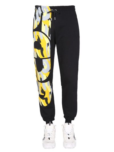 Gcds Black Trousers With Multicolored Logo In Yellow & Orange