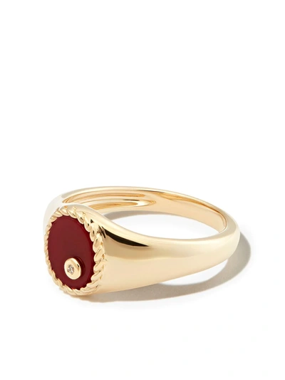 Yvonne Léon 9k Yellow Gold Oval Agate And Diamond Signet Ring In 9k Yg Agate