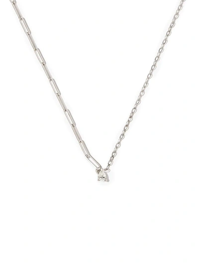 Yvonne Léon 18k White Gold Solitaire Diamond Necklace In Silver