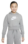Nike Kids' Club Crop Cotton Blend French Terry Hoodie In Carbon Heather/ White
