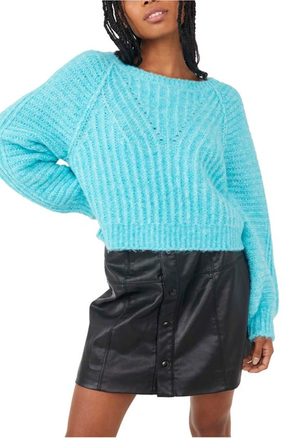 Free People Carter Pullover In Aqua Fur