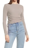 Topshop Side Ruched Mesh Top In Grey