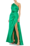 Mac Duggal One-shoulder Satin Gown In Emerald