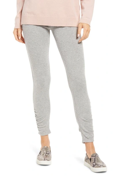 Hue Knit Ruched High Waist Leggings In Lt Grey Heather