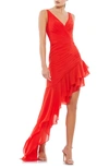 Mac Duggal Ruffle Asymmetric Sheath Dress In Red