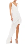 Mac Duggal Ruffle Asymmetric Sheath Dress In White