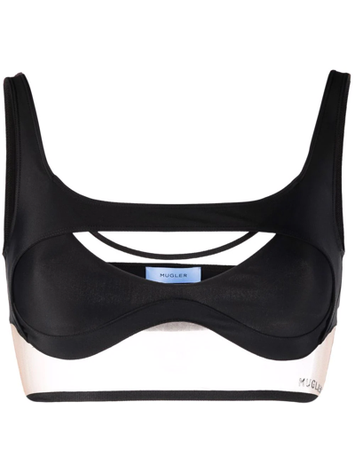 Mugler Reflective Illusion Mesh Sports Bra In B9990 Black / Silver