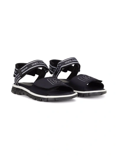 Dolce & Gabbana Kids' Technical Fabric Sandals With Dg Logo In Black