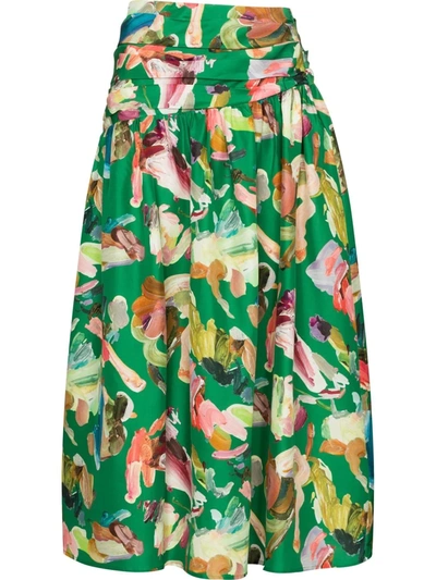 Alemais Arlo Floral-print Silk Crepe De Chine Midi Skirt In Green