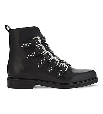 Maje Fortune Leather Buckled Biker Boots In Black