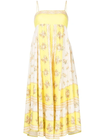 Alemais Catalina Shirred Floral-print Cotton-blend Voile Midi Dress In Yellow