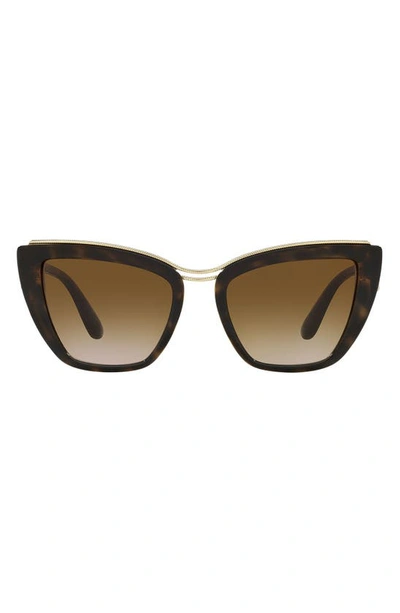 Dolce & Gabbana 54mm Gradient Cat Eye Sunglasses In Havana/ Gradient Brown