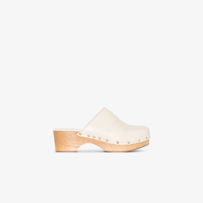 Aeyde Bibi Leather And Wood Clogs In White
