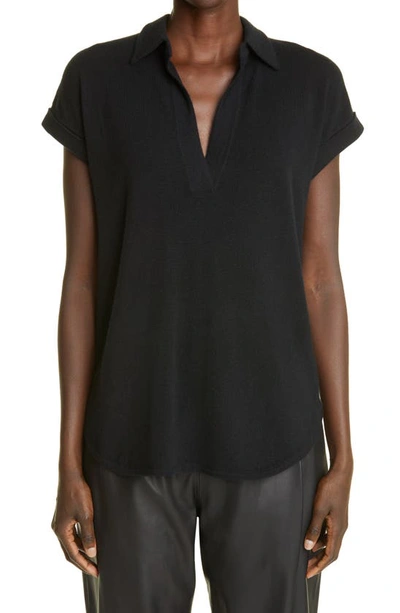 Arch4 Judy Short Sleeve Baby Goat Cashmere Polo In Black