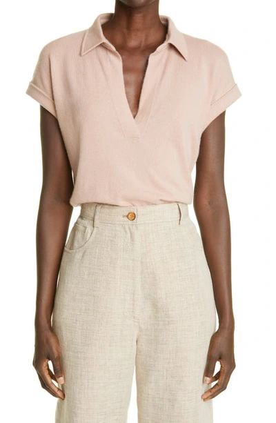 Arch4 Judy Short Sleeve Baby Goat Cashmere Polo In Rose Stone
