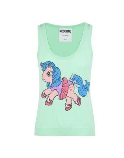 Moschino Little Pony Sleeveless Intarsia Knit Top In Green