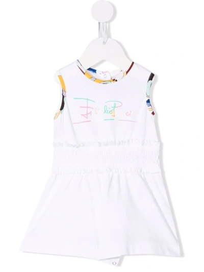 Emilio Pucci Junior Babies' Ranuncoli-print Trimmed Playsuit In White