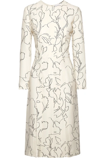 Carven Pintucked Printed Crepe Midi Dress In Ivory