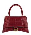 Balenciaga Hourglass Small Croc-embossed Top-handle Bag In Raspberry