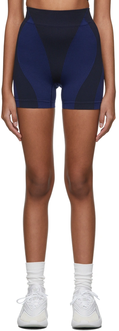 Adidas X Ivy Park Blue Jersey Sport Shorts In Dkblue/black