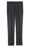 Zanella Parker Plaid Flat Front Wool Pants In Dark Grey