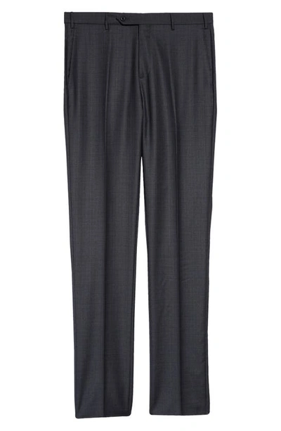 Zanella Parker Plaid Flat Front Wool Pants In Dark Grey