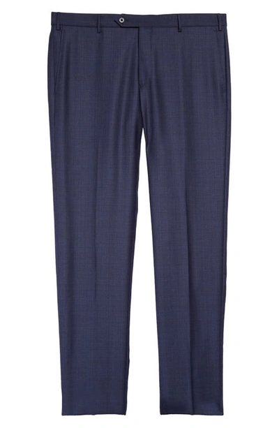 Zanella Parker Plaid Flat Front Wool Pants In Navy