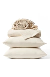 Coyuchi Crinkled Organic Cotton Percale Sheet Set In Undyed W/ Hazel-rosehip