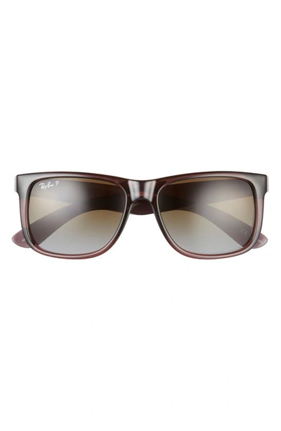 Ray Ban 54mm Polarized Square Sunglasses In Transparent Brown