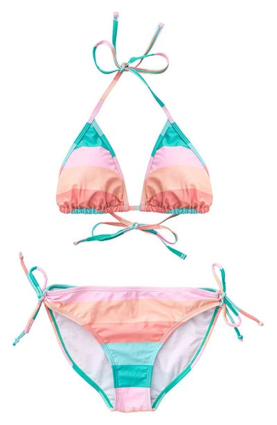 Snapper Rock Kids' Girl's 2-piece Sunset Stripe String Bikini In Neutral