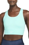 Nike Dri-fit Swoosh Padded Longline Sports Bra In Copa/ White