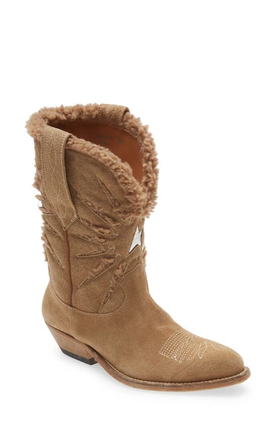 Golden Goose Wish Star Shearling Western Boot In Brown Shearling