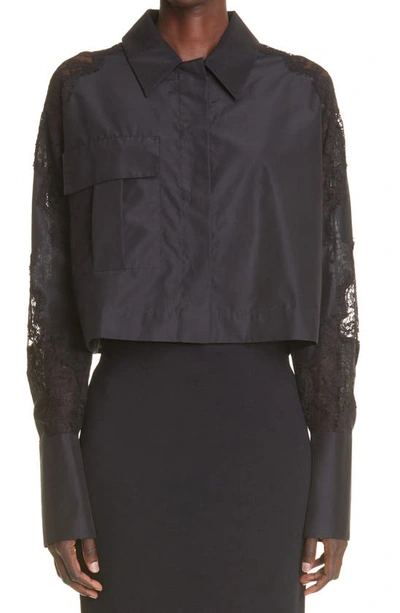 St John St. John Collection Lace Trim Cotton & Silk Faille Jacket In Black