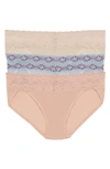 Natori Bliss Perfection 3-pack Bikini Briefs In Grey/ Sky/ Rose