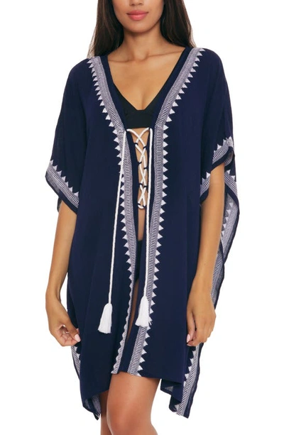Soluna Bonita Lace-up Cover-up Tunic In Navy