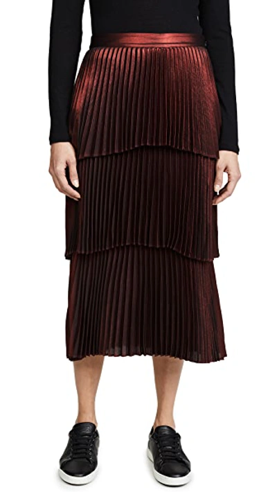 A.l.c Harley Tiered Pleated Metallic Skirt In Scarlett