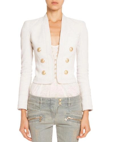 Balmain Long-sleeve Cropped Jacket, Lanc Casse