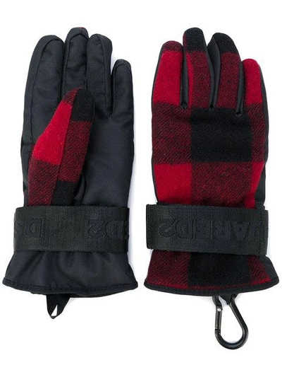 Dsquared2 Padded Checked Gloves In Black