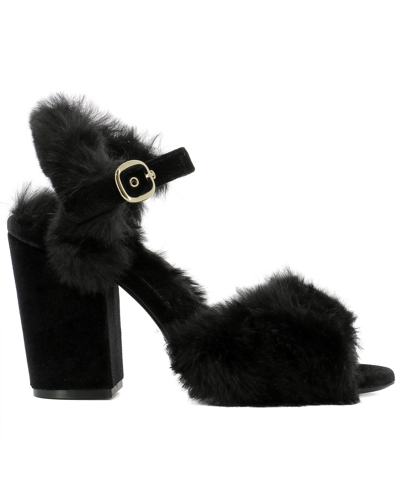 black fur sandals