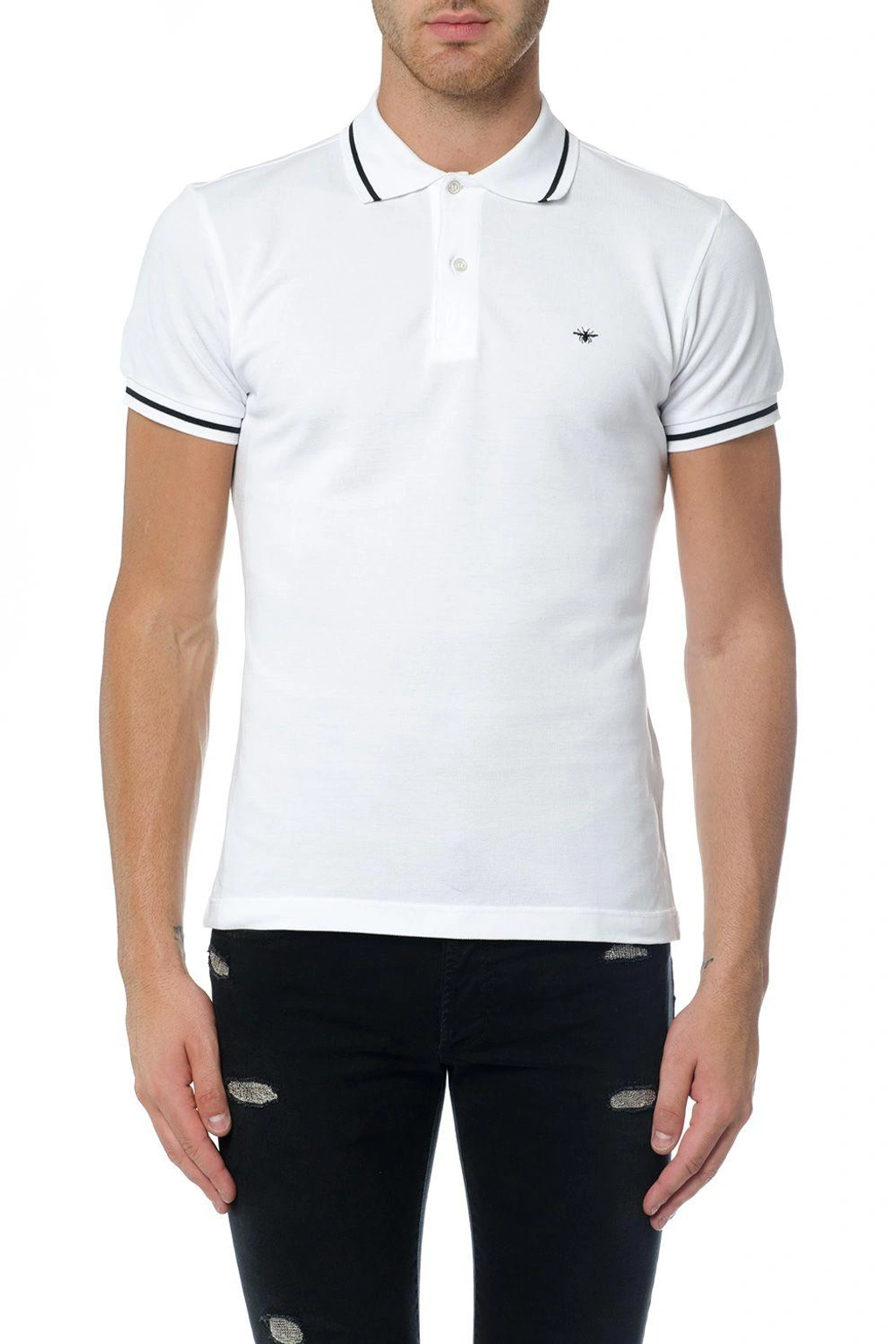 トップス Dior Homme Bee Embroidery Polo Shirt Polo Shirt with Bee Embroidery White Cotton Piqué | DIOR