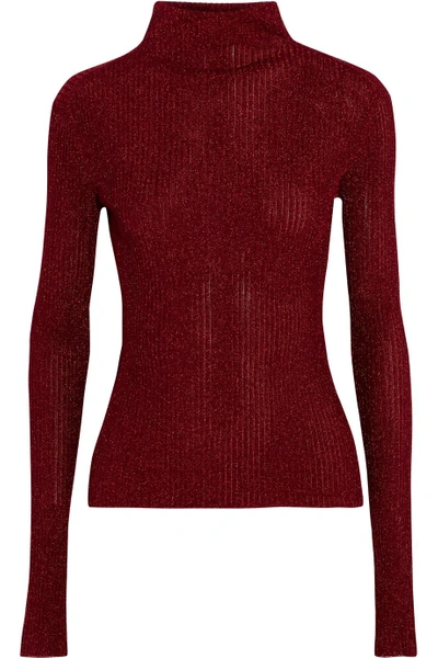 Tibi Metallic Ribbed-knit Turtleneck Sweater