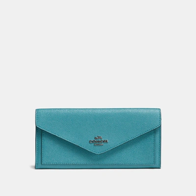 Coach Soft Wallet In Ocean/dark Gunmetal