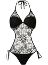 Amir Slama Lace Panel Swimsuit In Black