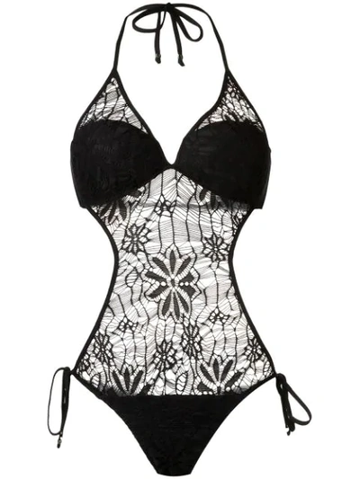 Amir Slama Lace Panel Swimsuit In Black