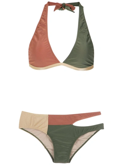 Adriana Degreas Cut Out Velvet Bikini Set In Brown