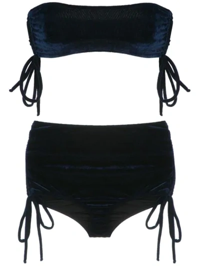 Adriana Degreas Velvet Hot Pants Bikini Set In Blue