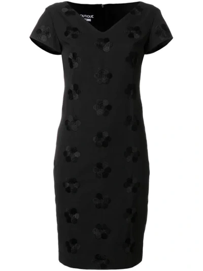 Boutique Moschino V-neck Floral Embroidered Dress In Black