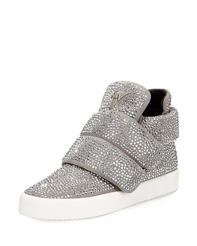 Giuseppe Zanotti Men's Crystal-studded High-top Sneaker, Gray | ModeSens