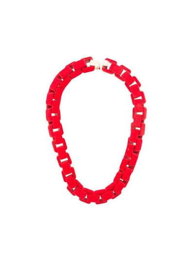 Wanda Nylon Flocked Chain Choker Necklace - Red