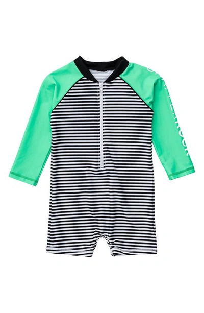 Snapper Rock Babies' Stripe Print Long Sleeve One-piece Rashguard Swimsuit In Black